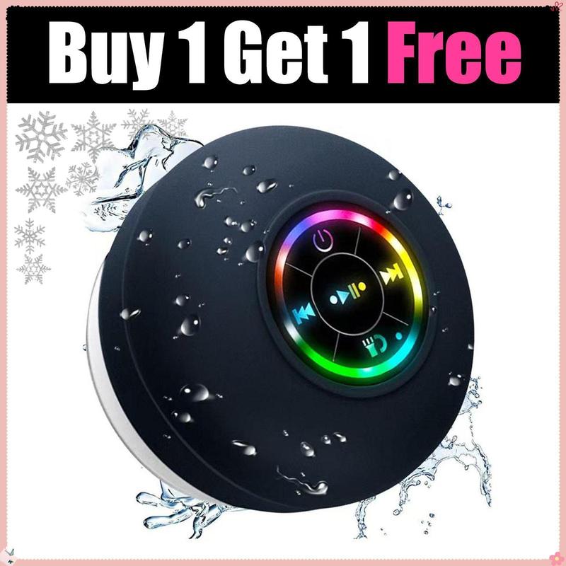 【Buy 1 Get 1 Free】Freeship Shower Radios Waterproof Bluetooth Speaker – Mini Rechargeable Wireless Speaker with LED Light for Beach, Shower, and Home Water plus Black Audio outside Speakers