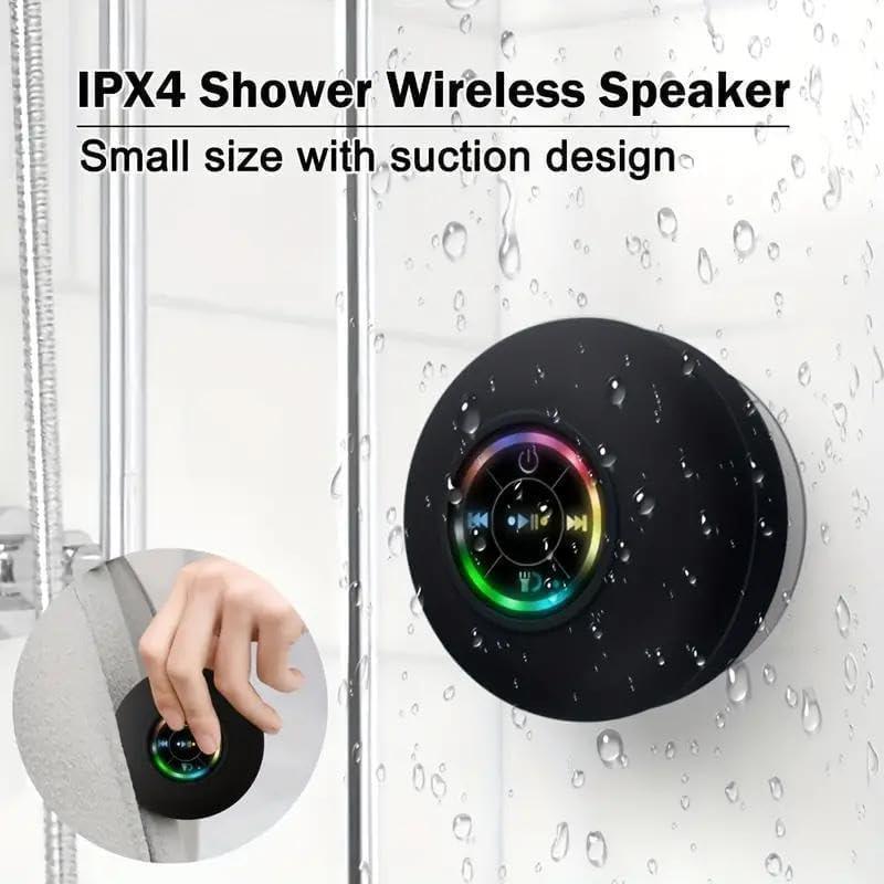 【Buy 1 Get 1 Free】Freeship Shower Radios Waterproof Bluetooth Speaker – Mini Rechargeable Wireless Speaker with LED Light for Beach, Shower, and Home Water plus Black Audio outside Speakers