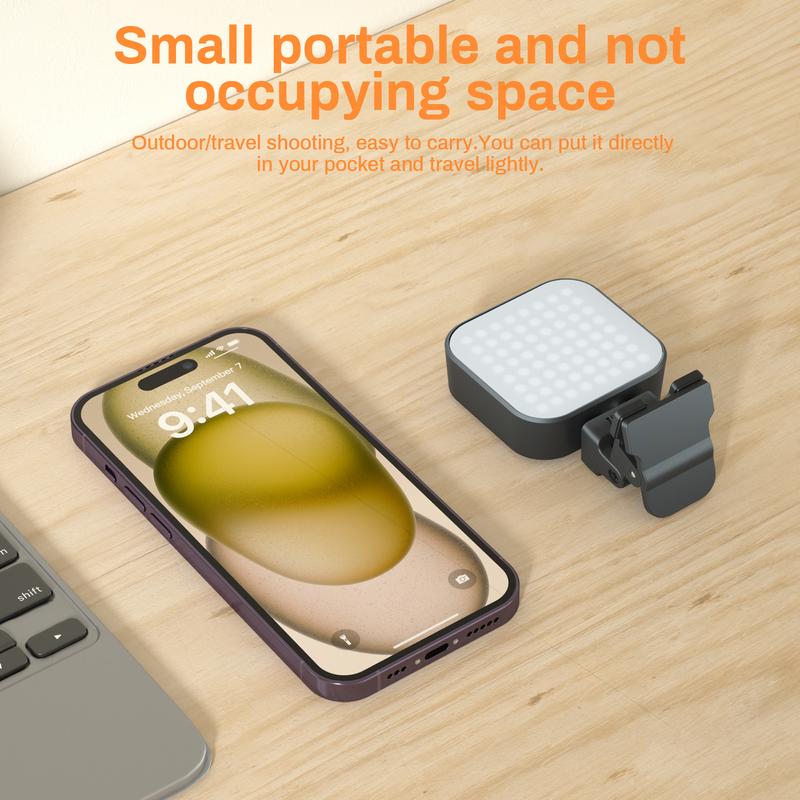 Portable LED Rechargeable Selfie Light with Front and Rear Clip-On Cell Phone Light, Adjustable 5 Lighting Modes for Cell Phone, Iphone, Android, Ipad, Laptop, Makeup, Selfie, Video Conference