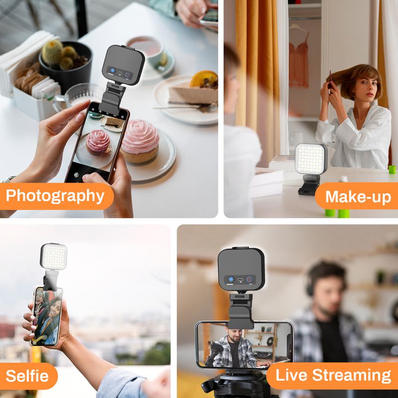 Portable LED Rechargeable Selfie Light with Front and Rear Clip-On Cell Phone Light, Adjustable 5 Lighting Modes for Cell Phone, Iphone, Android, Ipad, Laptop, Makeup, Selfie, Video Conference