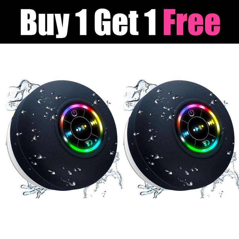 【Buy 1 Get 1 Free】Freeship Shower Radios Waterproof Bluetooth Speaker – Mini Rechargeable Wireless Speaker with LED Light for Beach, Shower, and Home Water plus Black Audio outside Speakers